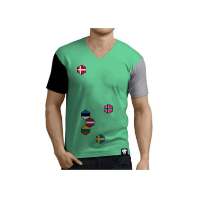 T-krekls vīriešiem ar V veida apkakli, gaiši zaļš, pelēks un melns